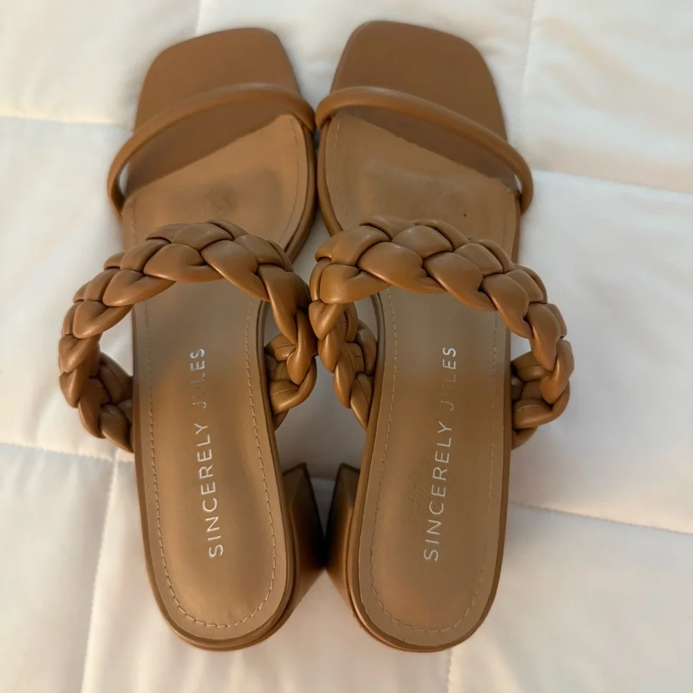 5 for $25!! Sincerely Jules Braided Tan Heeled Sandals Size 8 - Picture 3 of 10